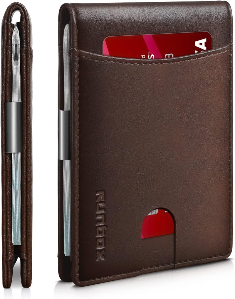 RUNBOX Slim Novelty Wallets for Men RFID Blocking 11 Card Holder Minimalist Small Leather Bifold Men's Front Pocket Wallet Gift Box - Image 1